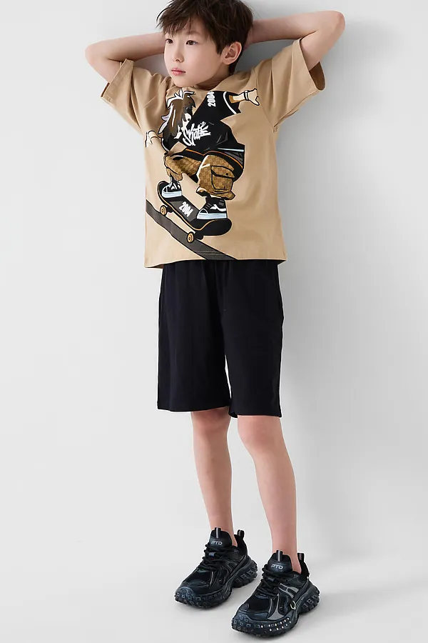 Пижама трикотажная для мальчиков PLAYTODAY, черный,бежевый - фото 2
