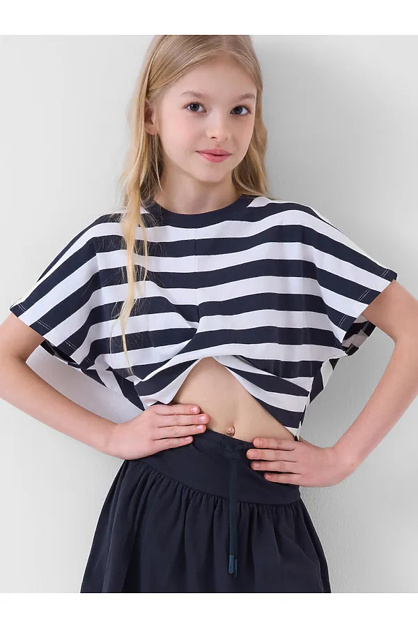 Джемпер трикотажный для девочек (футболка) PLAYTODAY, темно-серый,белый - фото 2