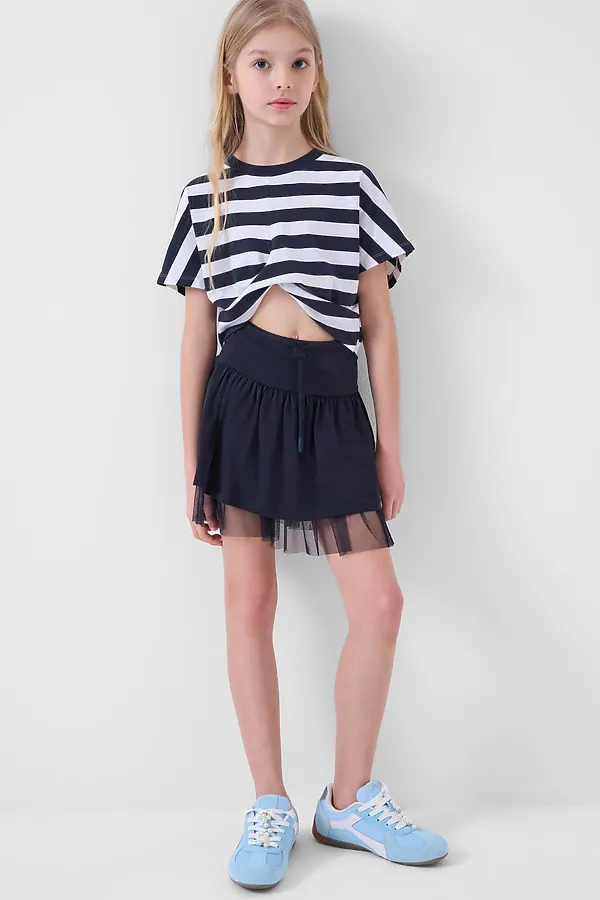 Джемпер трикотажный для девочек (футболка) PLAYTODAY, темно-серый,белый - фото 2