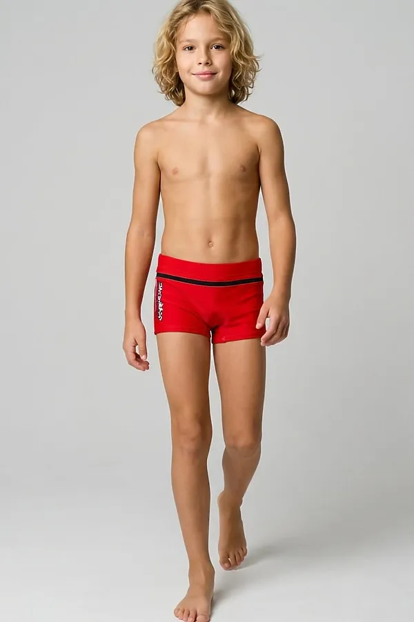 Плавки-шорты трикотажные для мальчиков, короткие PLAYTODAY, черный,красный - фото 2