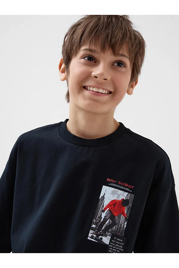 Комплект трикотажный для мальчиков: фуфайка (футболка), шорты PLAYTODAY, черный - фото 2