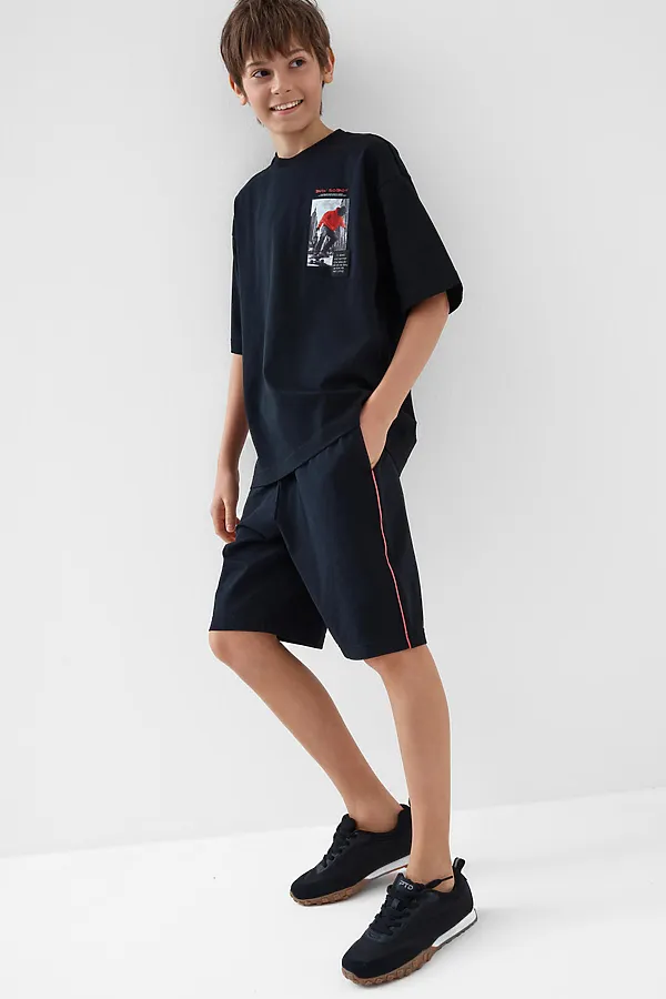 Комплект трикотажный для мальчиков: фуфайка (футболка), шорты PLAYTODAY, черный - фото 2