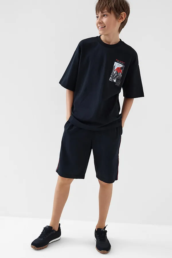 Комплект трикотажный для мальчиков: фуфайка (футболка), шорты PLAYTODAY, черный - фото 2