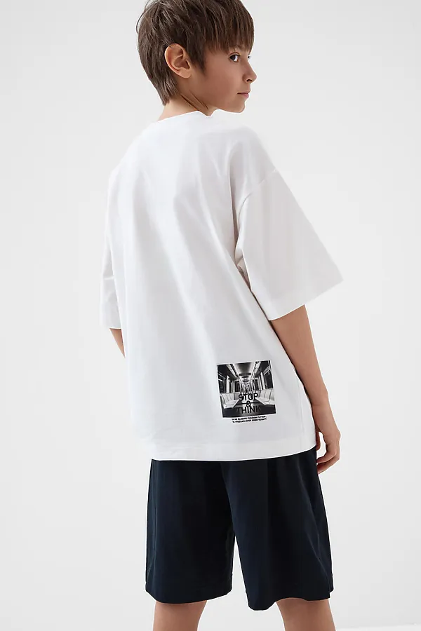 Комплект трикотажный для мальчиков: фуфайка (футболка), шорты PLAYTODAY, черный,белый - фото 2