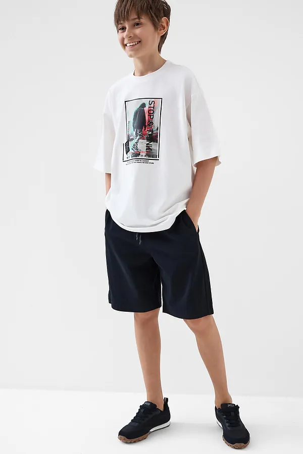 Комплект трикотажный для мальчиков: фуфайка (футболка), шорты PLAYTODAY, черный,белый - фото 2