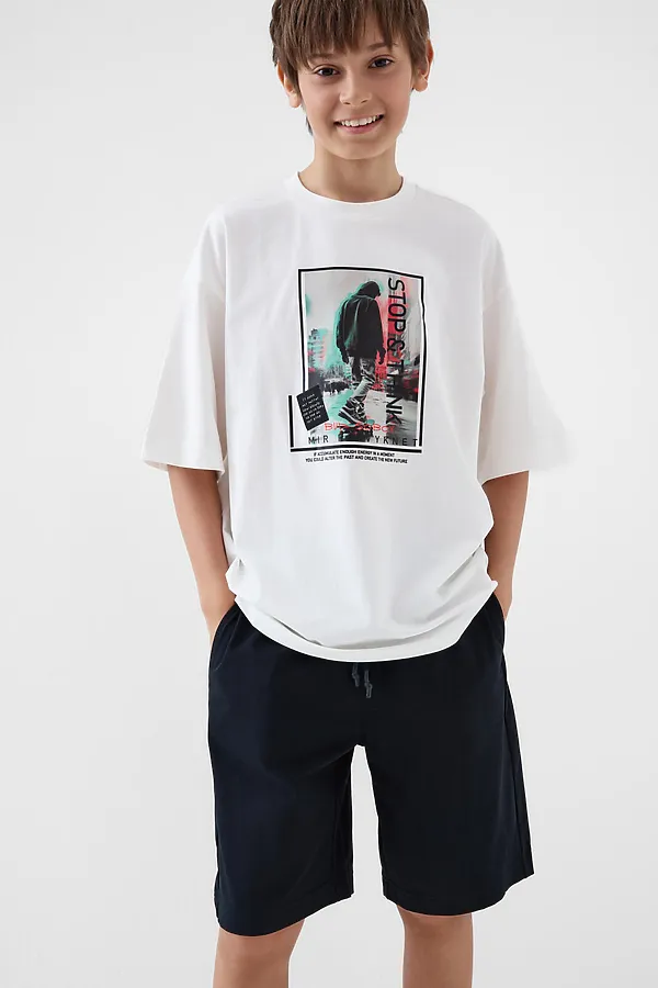 Комплект трикотажный для мальчиков: фуфайка (футболка), шорты PLAYTODAY, черный,белый - фото 2