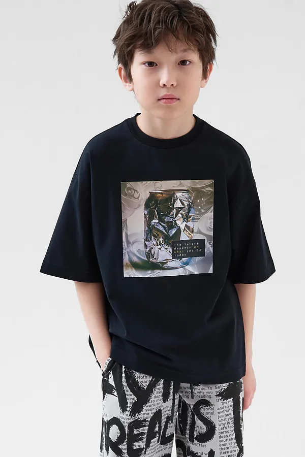 Фуфайка трикотажная для мальчиков (футболка) PLAYTODAY, черный - фото 2