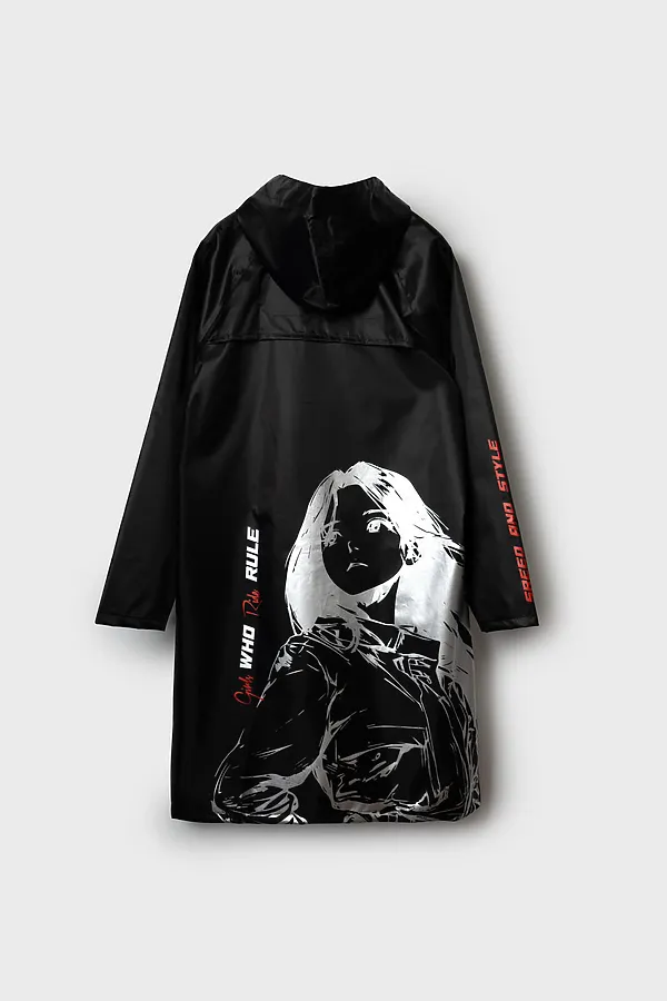 Плащ текстильный с полиуретановым покрытием для девочек (дождевик) PLAYTODAY, черный - фото 2