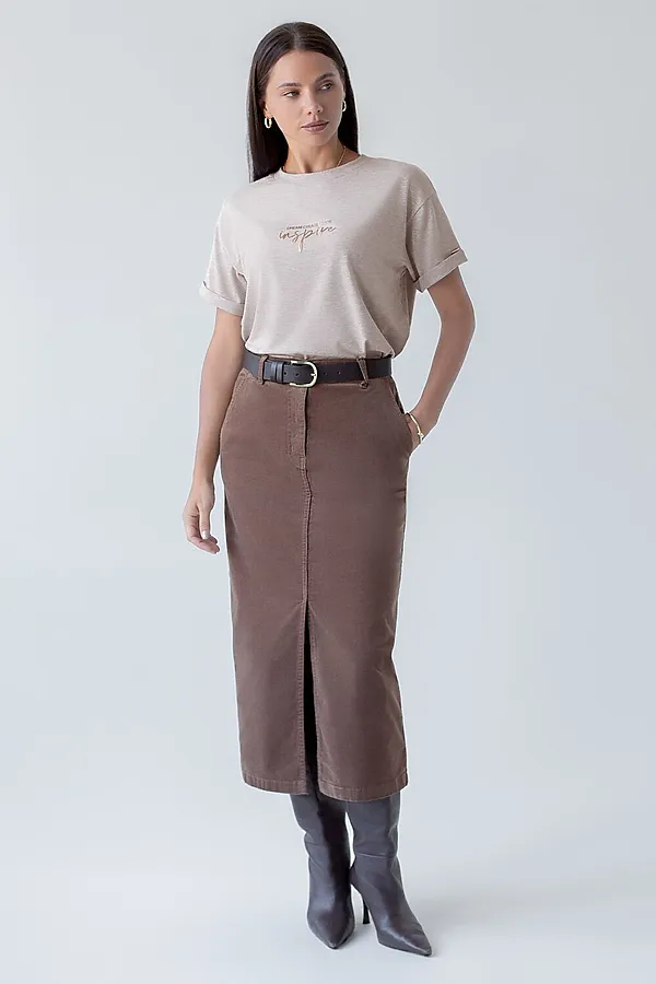 Футболка из премиального хлопка с авторским принтом VILATTE, кофейный меланж_inspire - фото 2