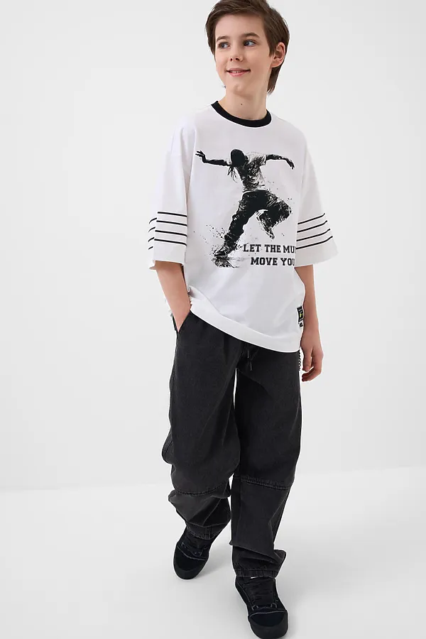 Фуфайка трикотажная для мальчиков (футболка) PLAYTODAY, белый - фото 2