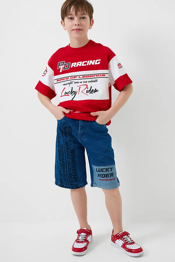 Шорты текстильные джинсовые для мальчиков PLAYTODAY, синий - фото 2