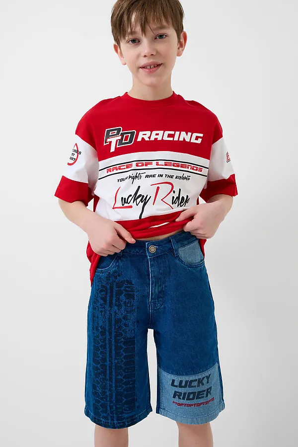 Шорты текстильные джинсовые для мальчиков PLAYTODAY, синий - фото 2