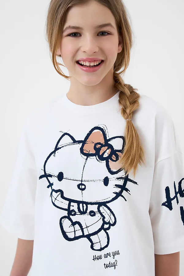 Комплект трикотажный для девочек: фуфайка (футболка), шорты PLAYTODAY, белый,бежевый,темно-серый - фото 2