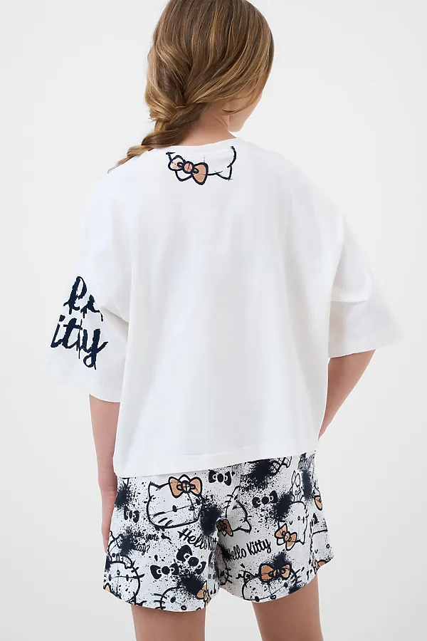 Комплект трикотажный для девочек: фуфайка (футболка), шорты PLAYTODAY, белый,бежевый,темно-серый - фото 2