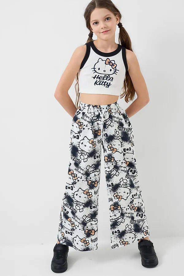 Комплект трикотажный для девочек: топ, брюки PLAYTODAY, темно-серый,белый,бежевый - фото 2