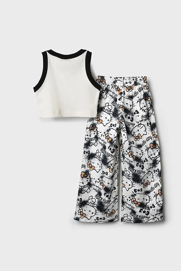 Комплект трикотажный для девочек: топ, брюки PLAYTODAY, темно-серый,белый,бежевый - фото 2