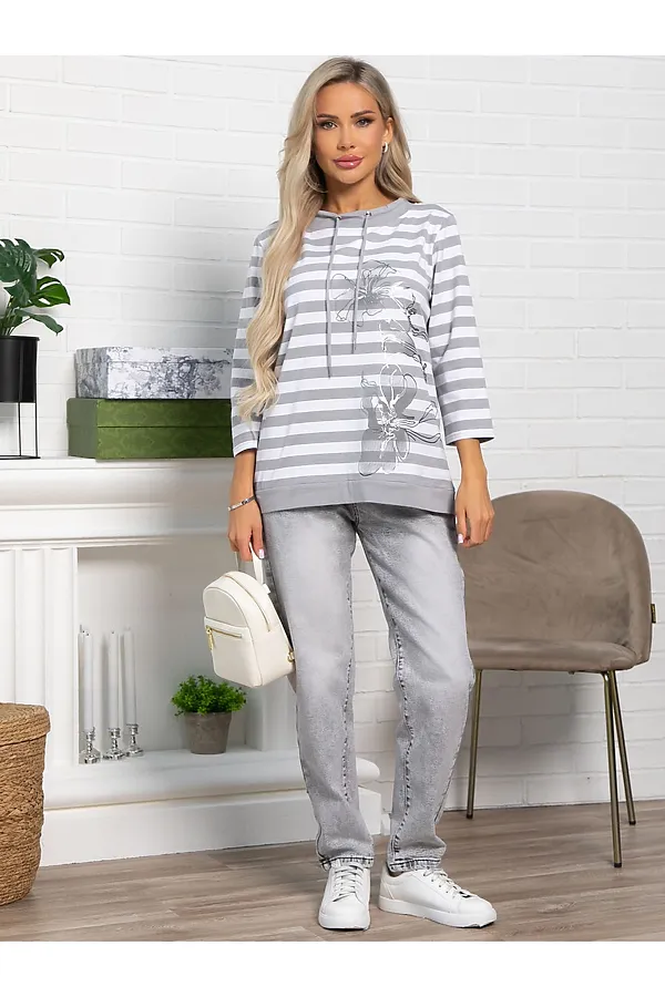 Блуза Весенняя нежность LADY TAIGA, бело-серая - фото 2