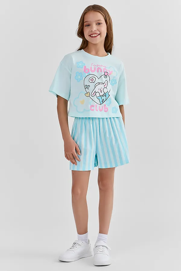 Комплект для девочек (футболка, шорты) MARK FORMELLE, ледяной замок +голубая полоска - фото 2