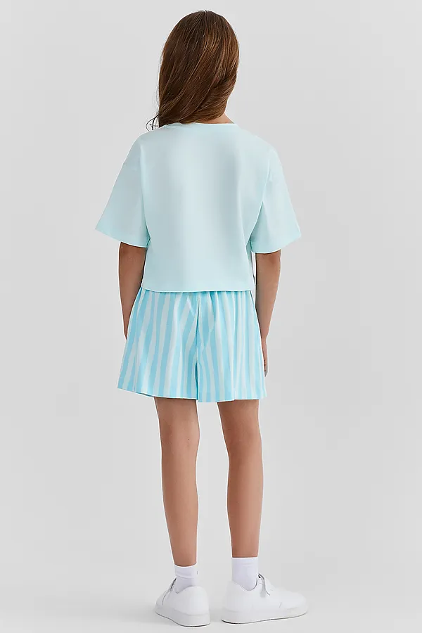 Комплект для девочек (футболка, шорты) MARK FORMELLE, ледяной замок +голубая полоска - фото 2
