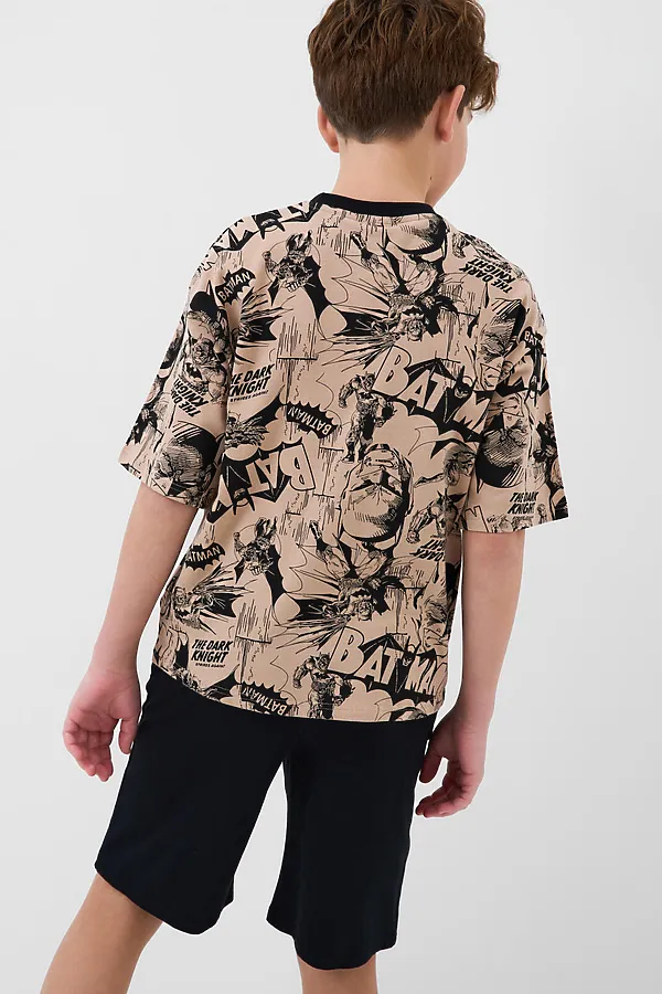 Комплект трикотажный для мальчиков: фуфайка (футболка), шорты PLAYTODAY, черный,бежевый - фото 2