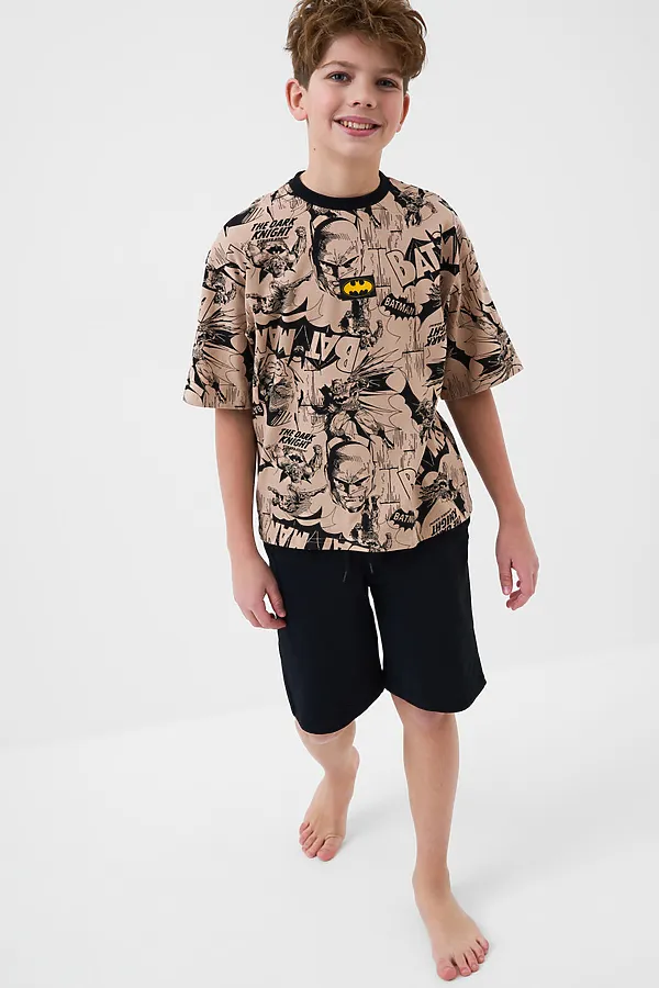 Комплект трикотажный для мальчиков: фуфайка (футболка), шорты PLAYTODAY, черный,бежевый - фото 2