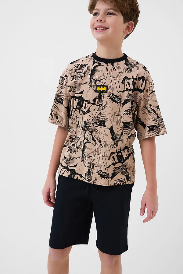 Комплект трикотажный для мальчиков: фуфайка (футболка), шорты PLAYTODAY, черный,бежевый - фото 2