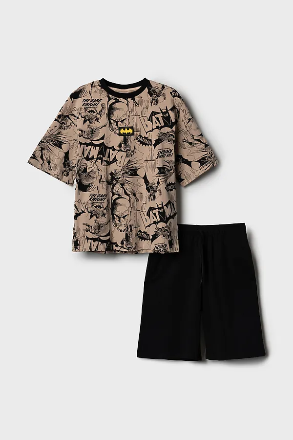 Комплект трикотажный для мальчиков: фуфайка (футболка), шорты PLAYTODAY, черный,бежевый - фото 2