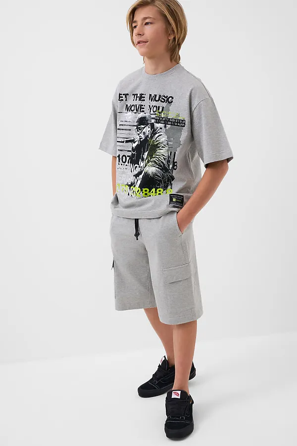 Комплект трикотажный для мальчиков: фуфайка (футболка), шорты PLAYTODAY, серый - фото 2