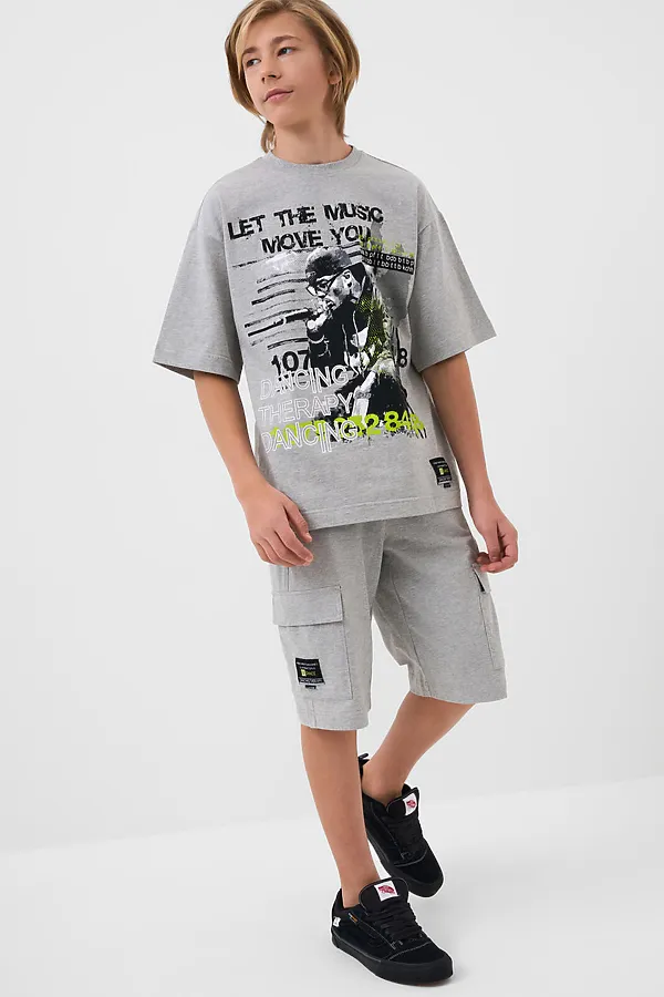 Комплект трикотажный для мальчиков: фуфайка (футболка), шорты PLAYTODAY, серый - фото 2