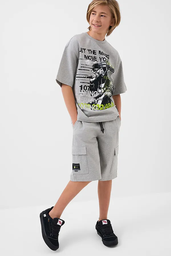 Комплект трикотажный для мальчиков: фуфайка (футболка), шорты PLAYTODAY, серый - фото 2