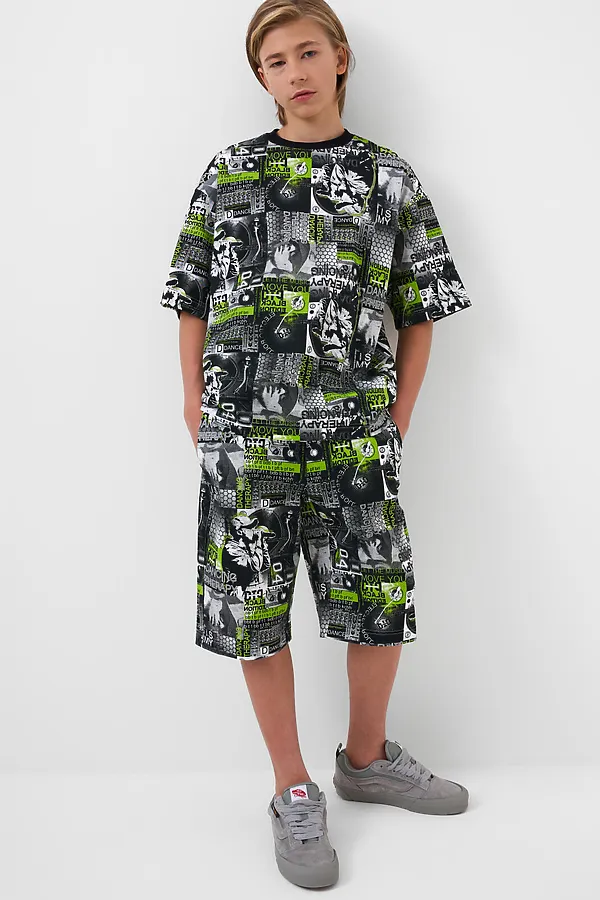 Комплект трикотажный для мальчиков: фуфайка (футболка), шорты PLAYTODAY, белый,светло-зеленый,черный - фото 2