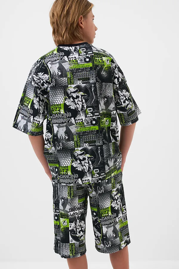 Комплект трикотажный для мальчиков: фуфайка (футболка), шорты PLAYTODAY, белый,светло-зеленый,черный - фото 2