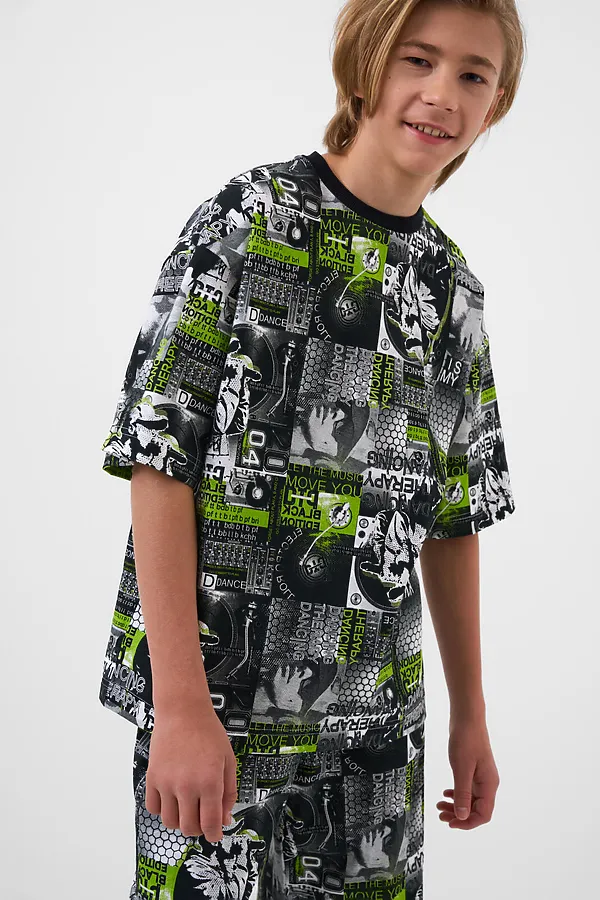 Комплект трикотажный для мальчиков: фуфайка (футболка), шорты PLAYTODAY, белый,светло-зеленый,черный - фото 2