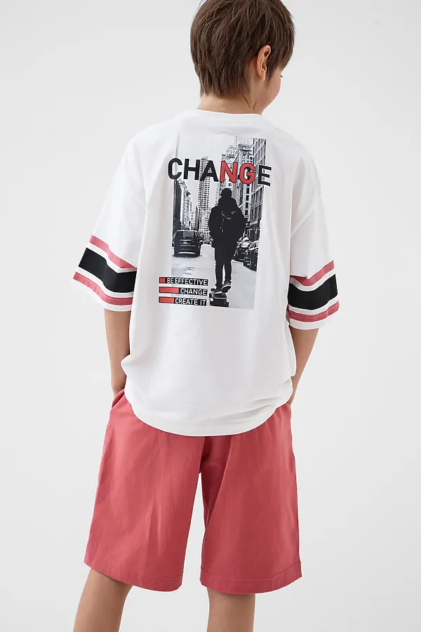 Комплект трикотажный для мальчиков: фуфайка (футболка), шорты PLAYTODAY, розовый,белый - фото 2