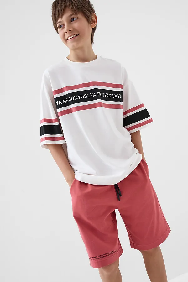 Комплект трикотажный для мальчиков: фуфайка (футболка), шорты PLAYTODAY, розовый,белый - фото 2
