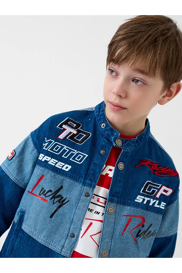 Куртка текстильная джинсовая для мальчиков PLAYTODAY, синий - фото 2