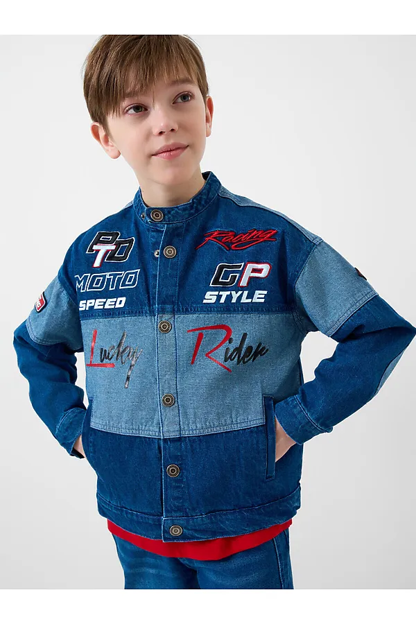 Куртка текстильная джинсовая для мальчиков PLAYTODAY, синий - фото 2