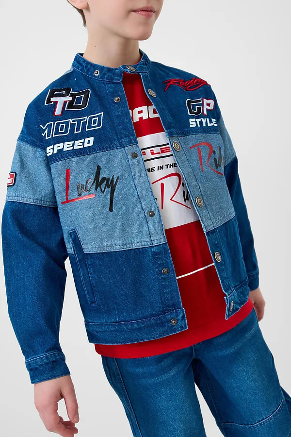 Куртка текстильная джинсовая для мальчиков PLAYTODAY, синий - фото 2