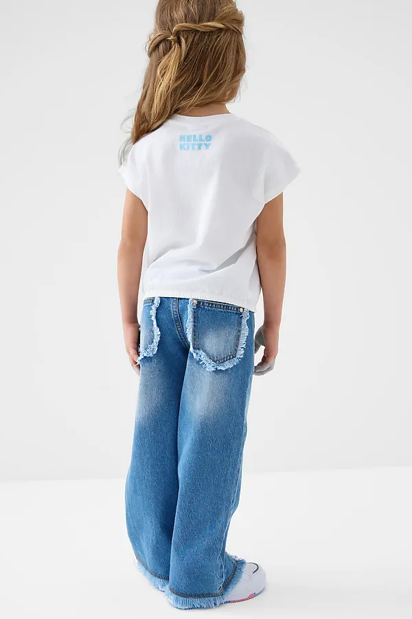 Брюки текстильные джинсовые для девочек PLAYTODAY, синий - фото 2