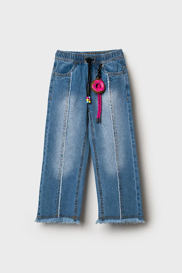 Брюки текстильные джинсовые для девочек PLAYTODAY, синий - фото 2