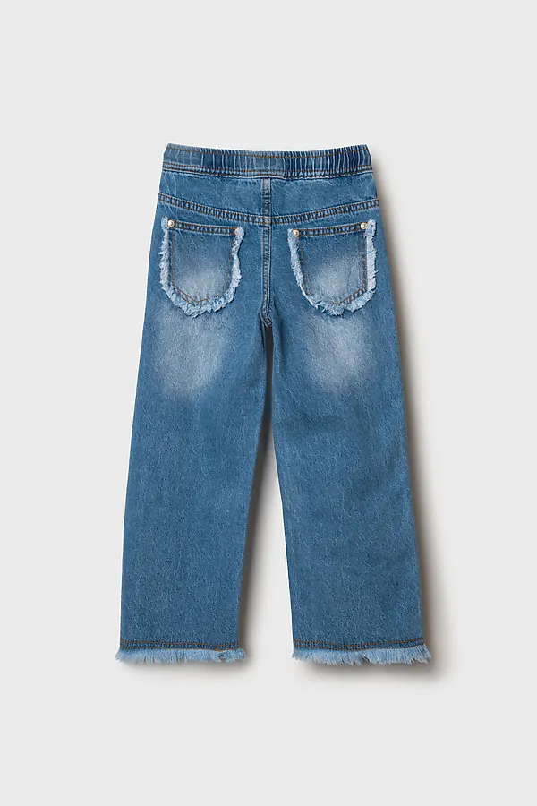 Брюки текстильные джинсовые для девочек PLAYTODAY, синий - фото 2