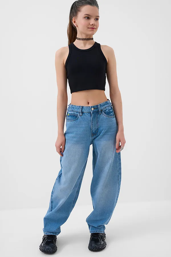 Брюки текстильные джинсовые для девочек PLAYTODAY, синий - фото 2