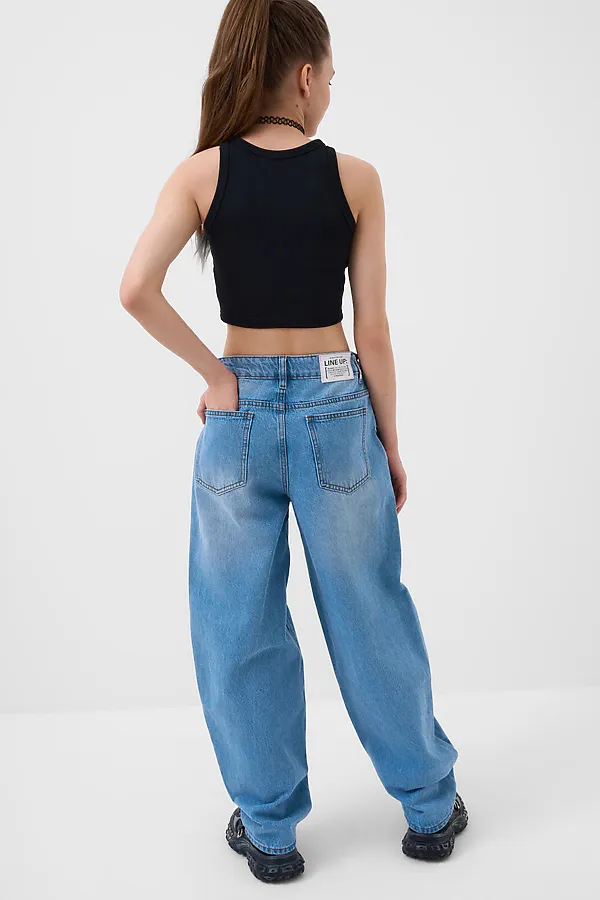 Брюки текстильные джинсовые для девочек PLAYTODAY, синий - фото 2