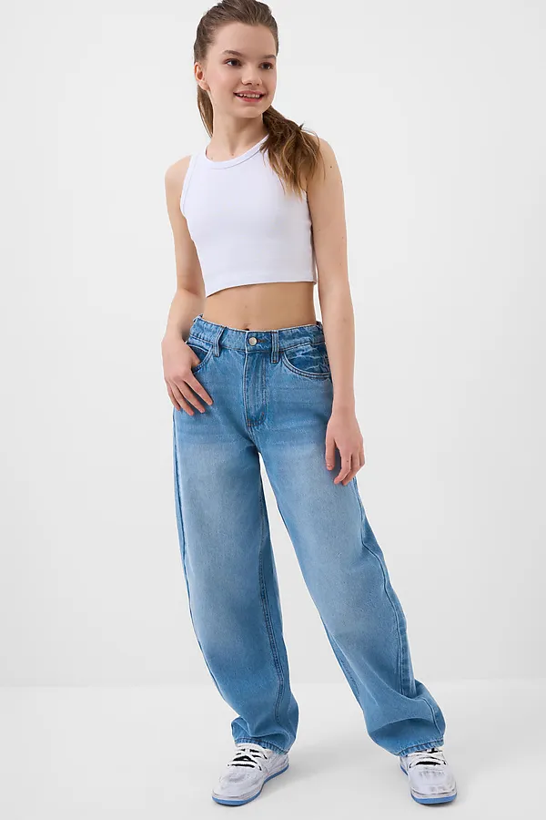 Брюки текстильные джинсовые для девочек PLAYTODAY, синий - фото 2