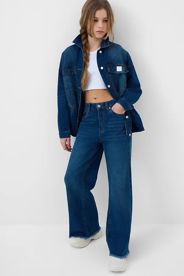 Куртка текстильная джинсовая для девочек PLAYTODAY, синий - фото 2