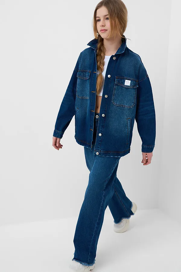 Куртка текстильная джинсовая для девочек PLAYTODAY, синий - фото 2