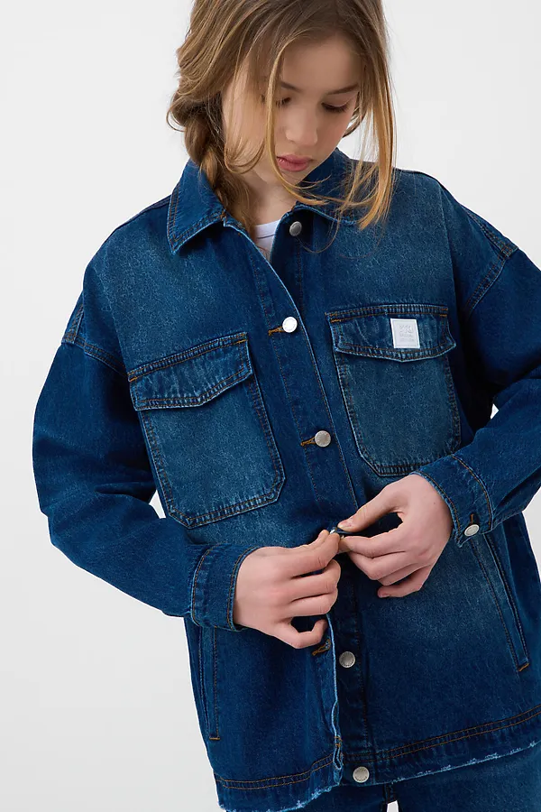 Куртка текстильная джинсовая для девочек PLAYTODAY, синий - фото 2