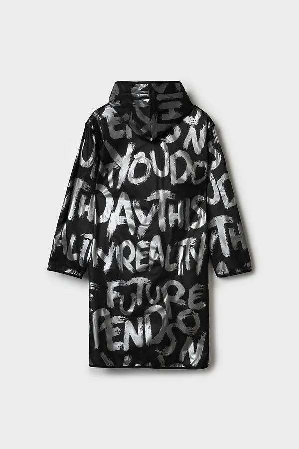 Плащ из полимерного материала для девочек (дождевик) PLAYTODAY, черный,серебряный - фото 2