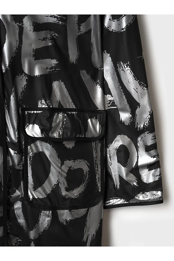 Плащ из полимерного материала для девочек (дождевик) PLAYTODAY, черный,серебряный - фото 2