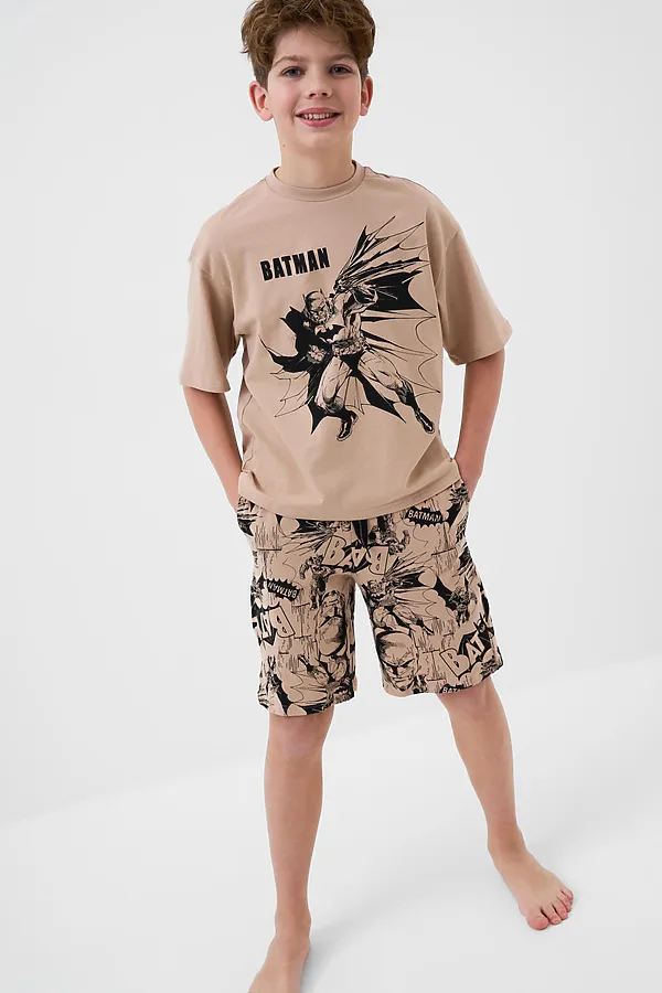 Комплект трикотажный для мальчиков: фуфайка (футболка), шорты PLAYTODAY, бежевый,черный - фото 2